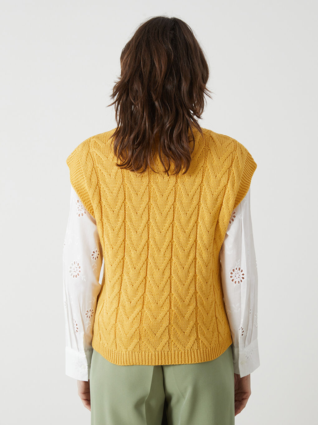 Crew Neck Self Patterned Women's Knitwear Sweater Vest-3