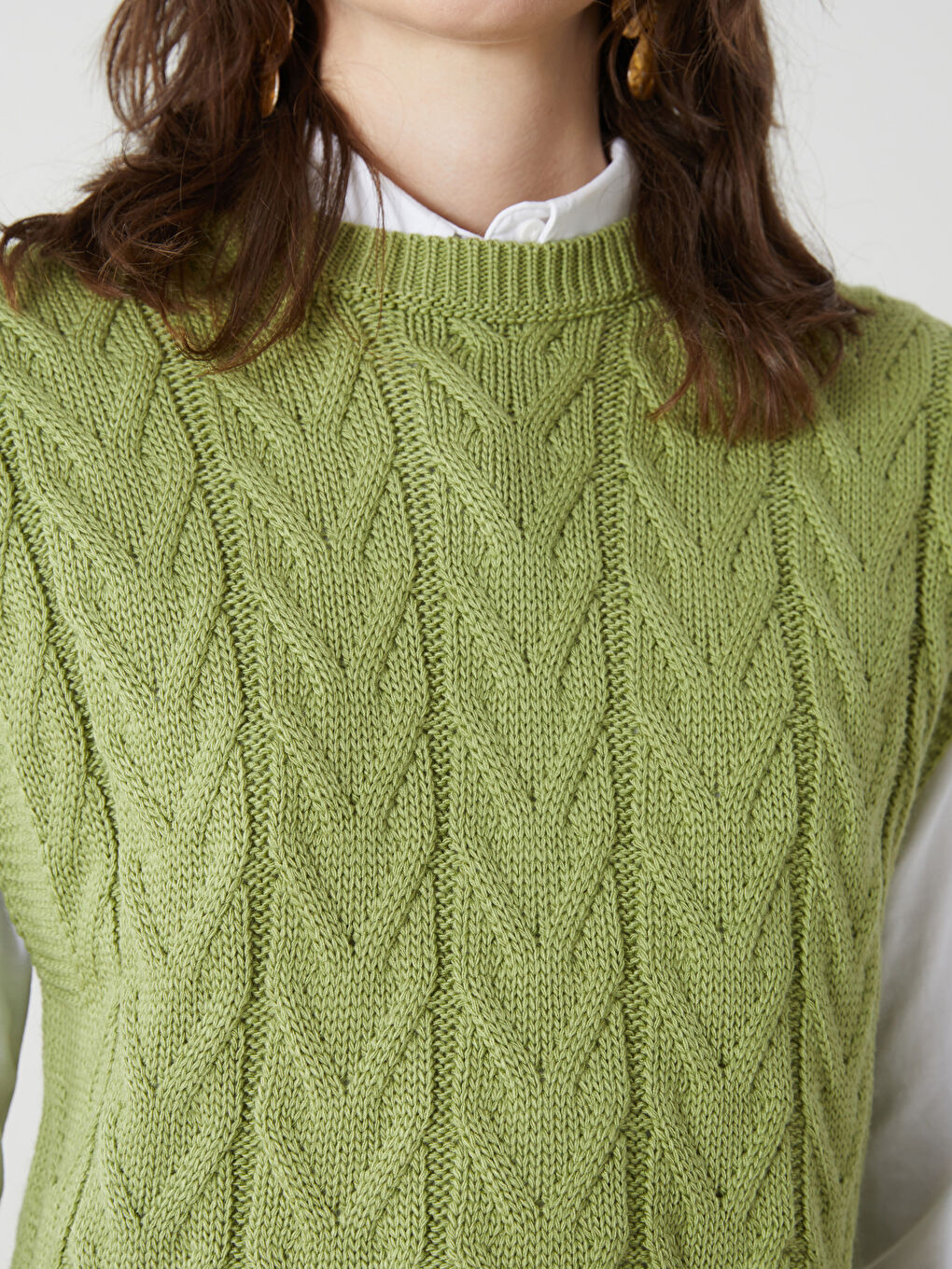 Crew Neck Self Patterned Women's Knitwear Sweater Vest-2