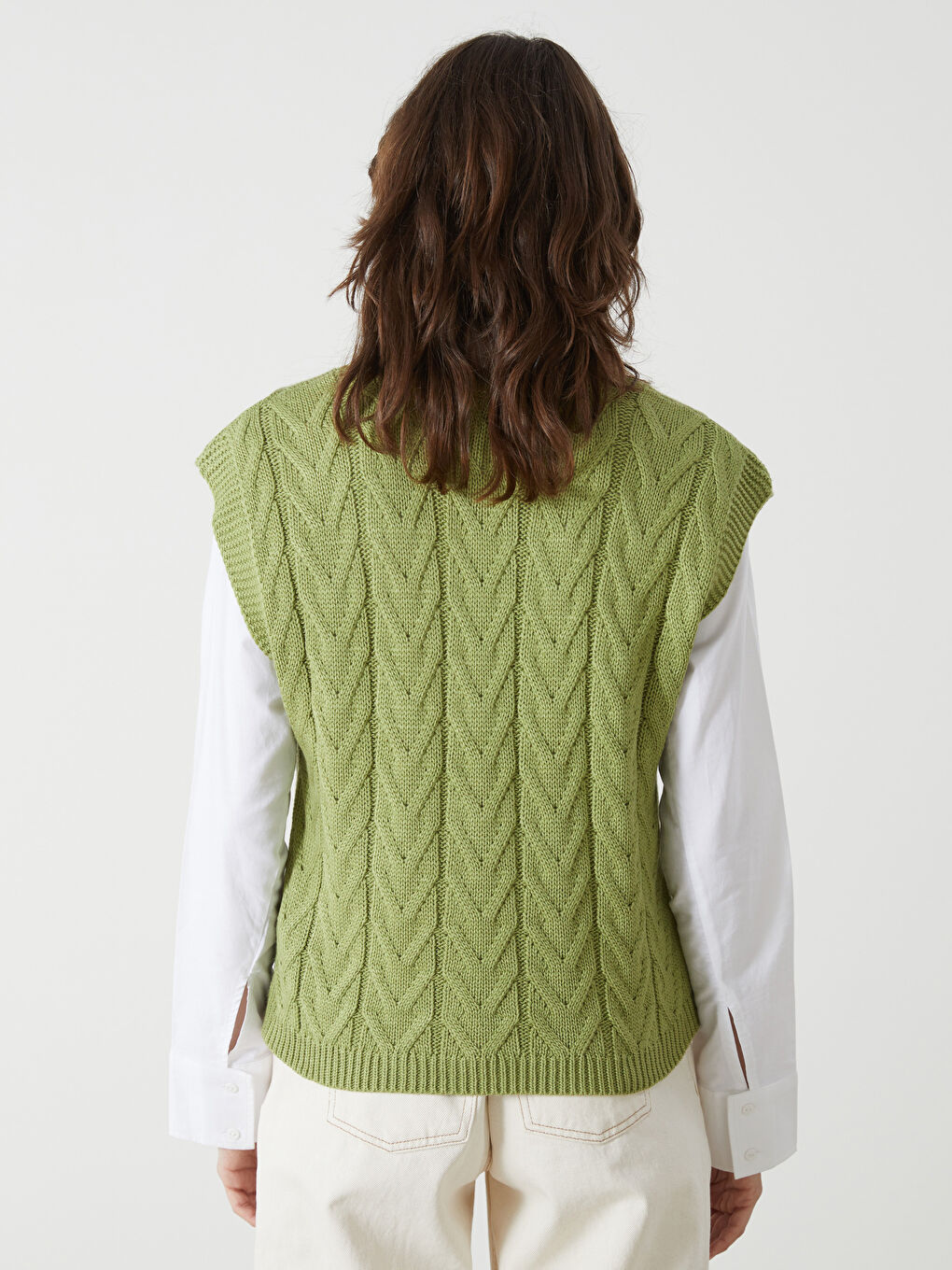 Crew Neck Self Patterned Women's Knitwear Sweater Vest-3