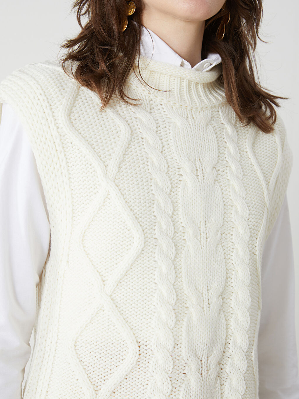 Half Turtleneck Self-Patterned Women's Knitwear Sweater Vest-2