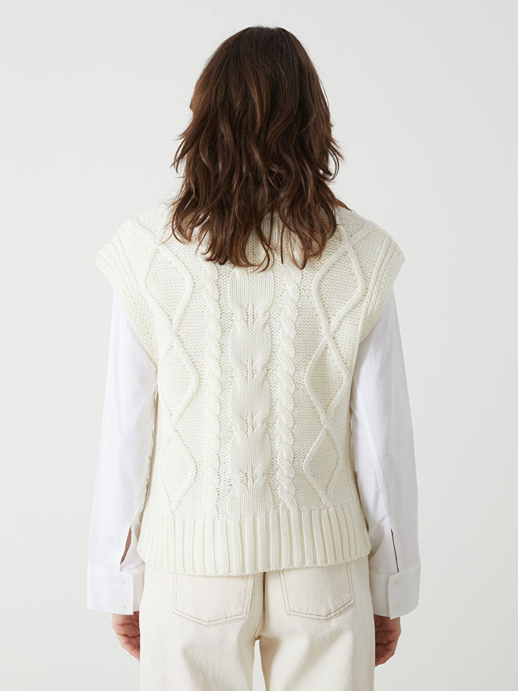 Half Turtleneck Self-Patterned Women's Knitwear Sweater Vest-3