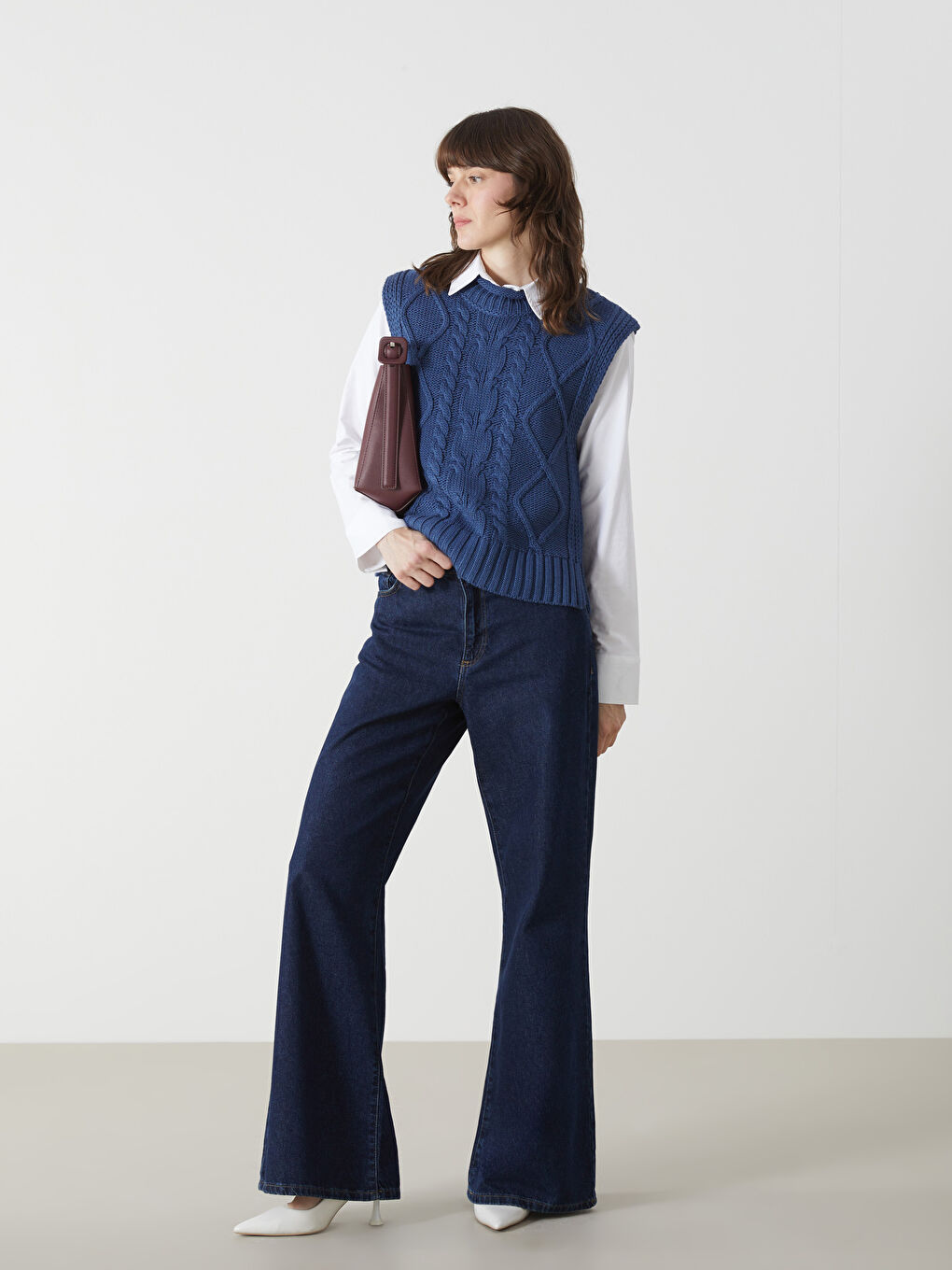 سترة صوفية بدون أكمام بنمط ذاتي وياقة شبه عالية للسيدات-3