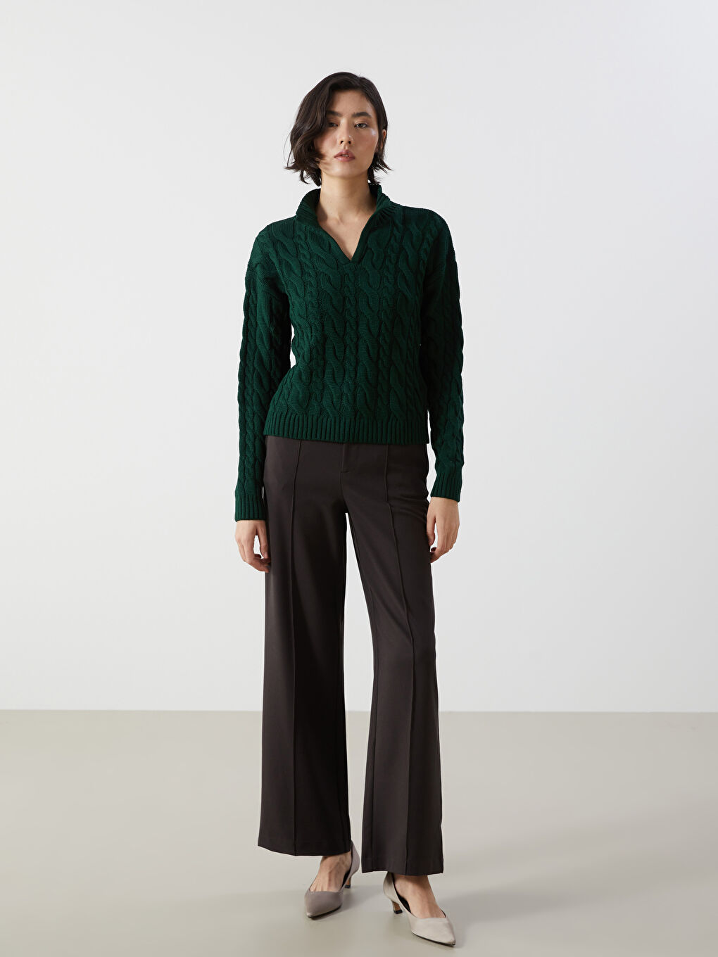 LCW Vision Notch Neck Self-Patterned Women's Knitwear Sweater -W4I194Z8-HLW