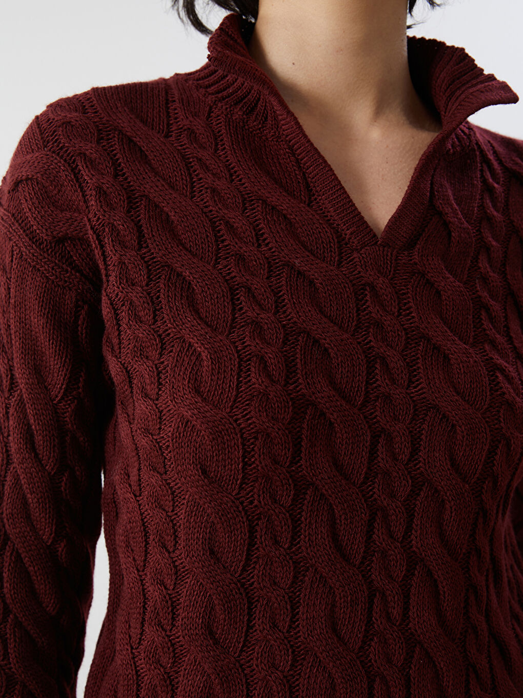 Notch Neck Self-Patterned Women's Knitwear Sweater-2