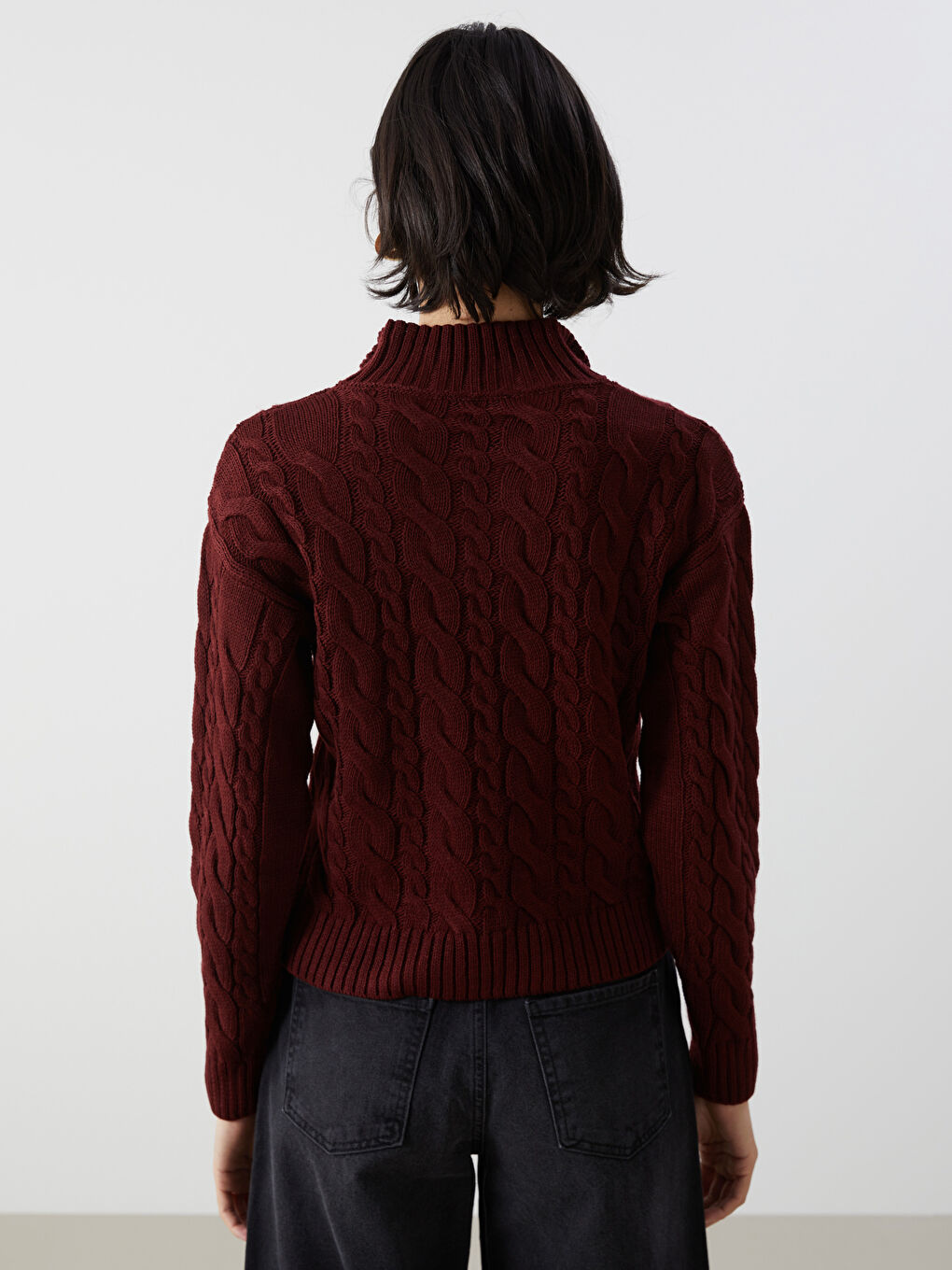 Notch Neck Self-Patterned Women's Knitwear Sweater-3