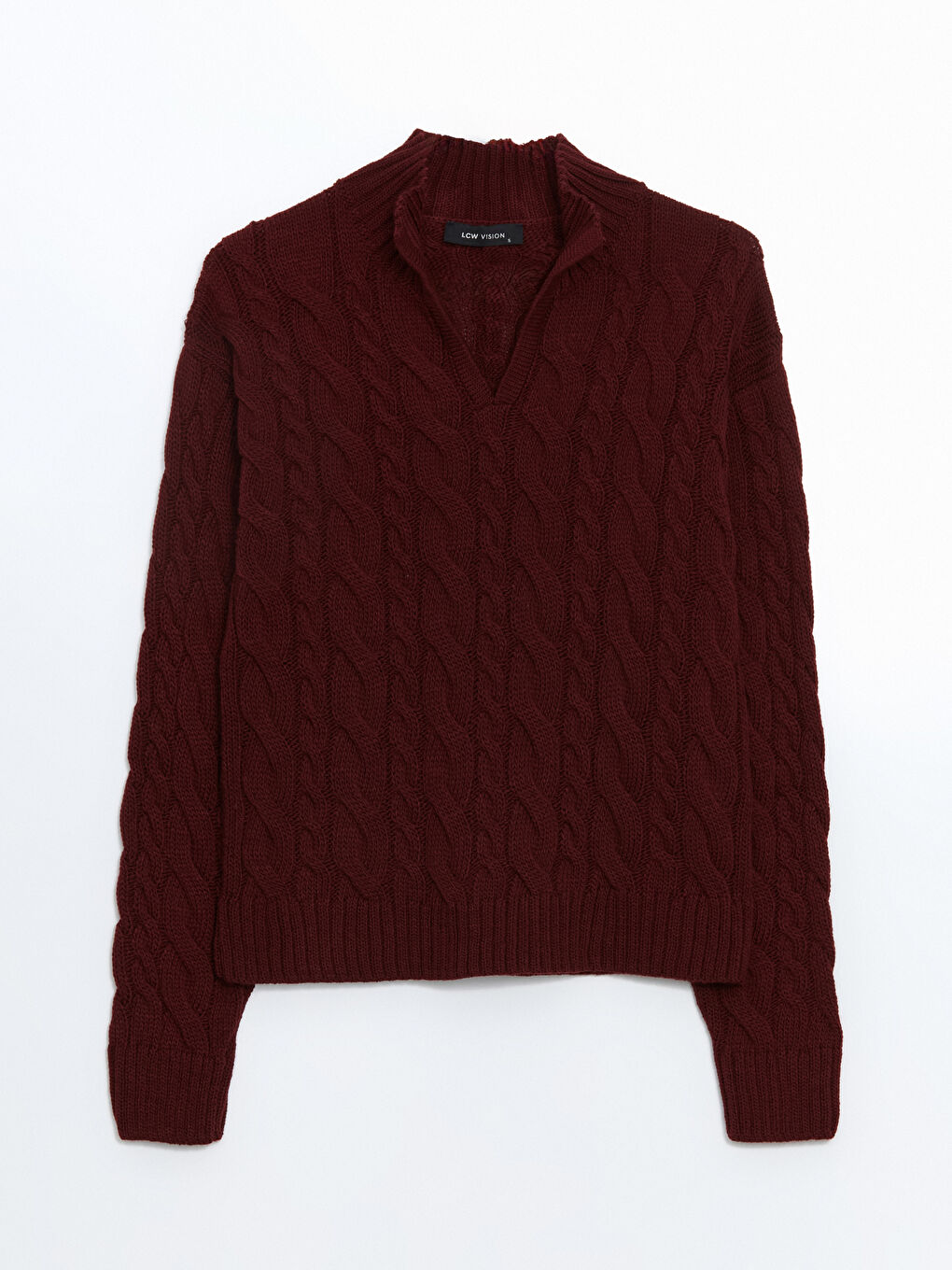 Notch Neck Self-Patterned Women's Knitwear Sweater-4