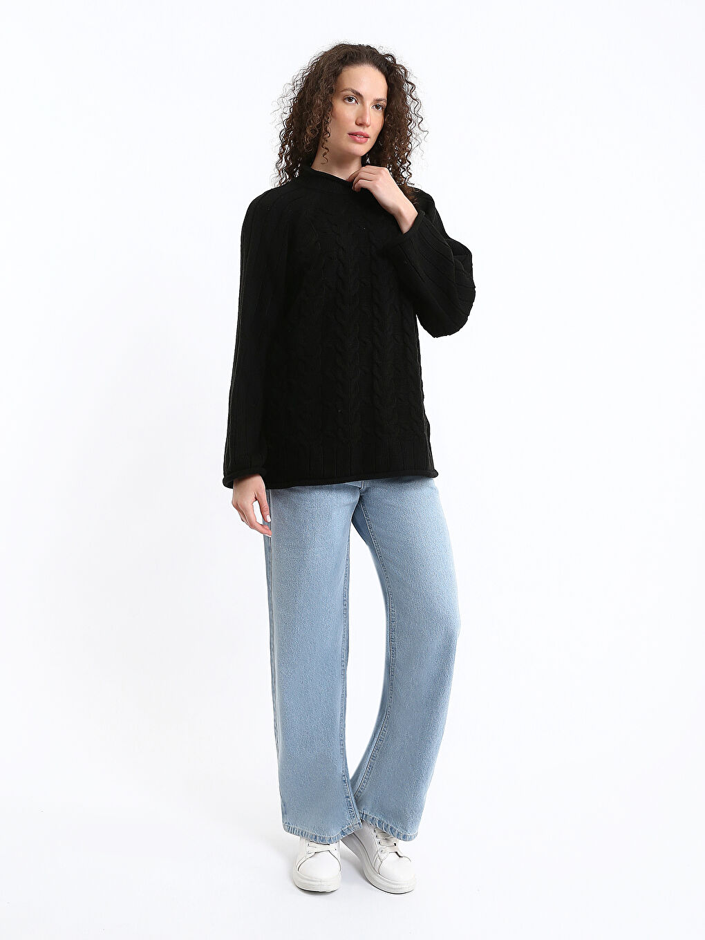 Half Turtleneck Self-Patterned Women's Knitwear Sweater-1