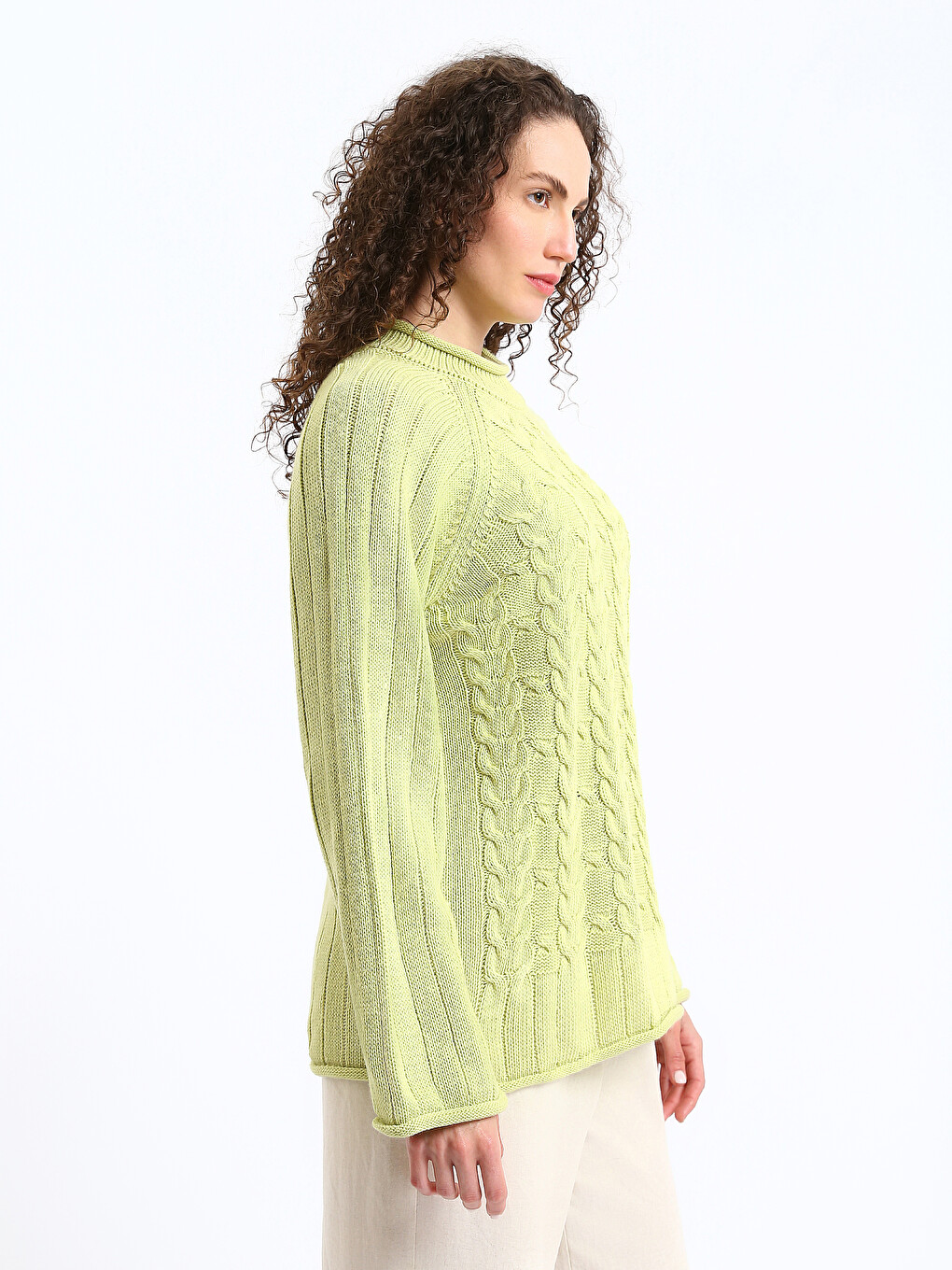 Pull-over en Tricot à Motifs pour Femmes à Col Montant-3