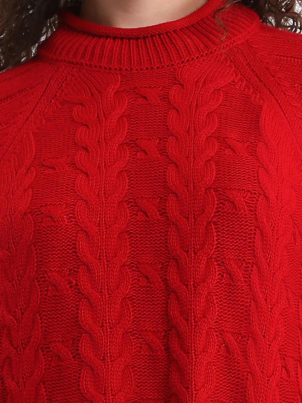 كنزة صوفية تريكو بياقة شبه عالية منقوشة للسيدات-2