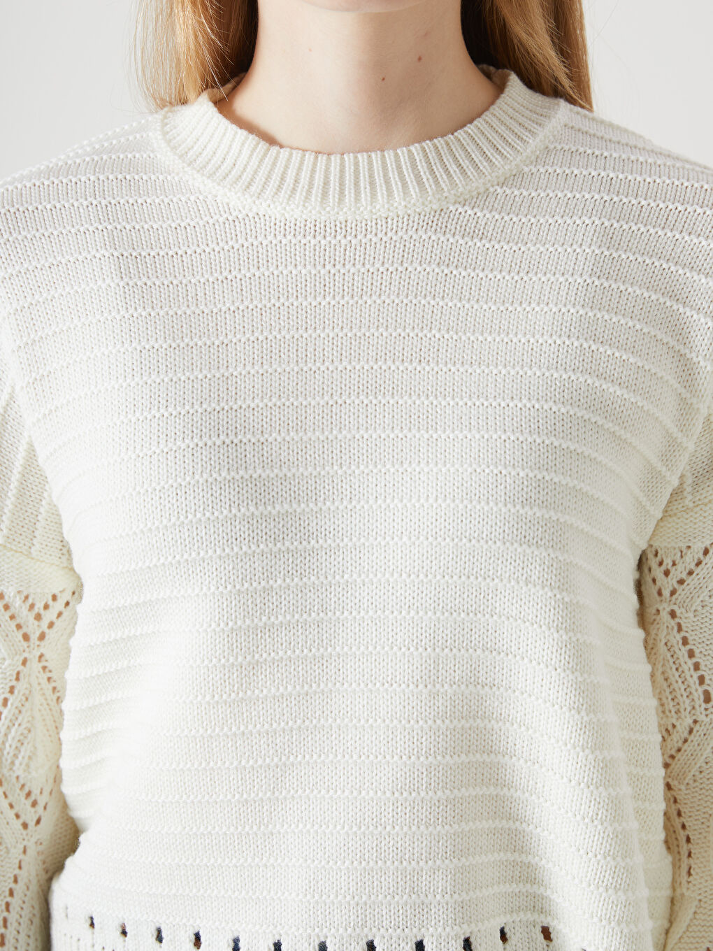 Crew Neck Hole-Knitted Women's Knitwear Sweater-2