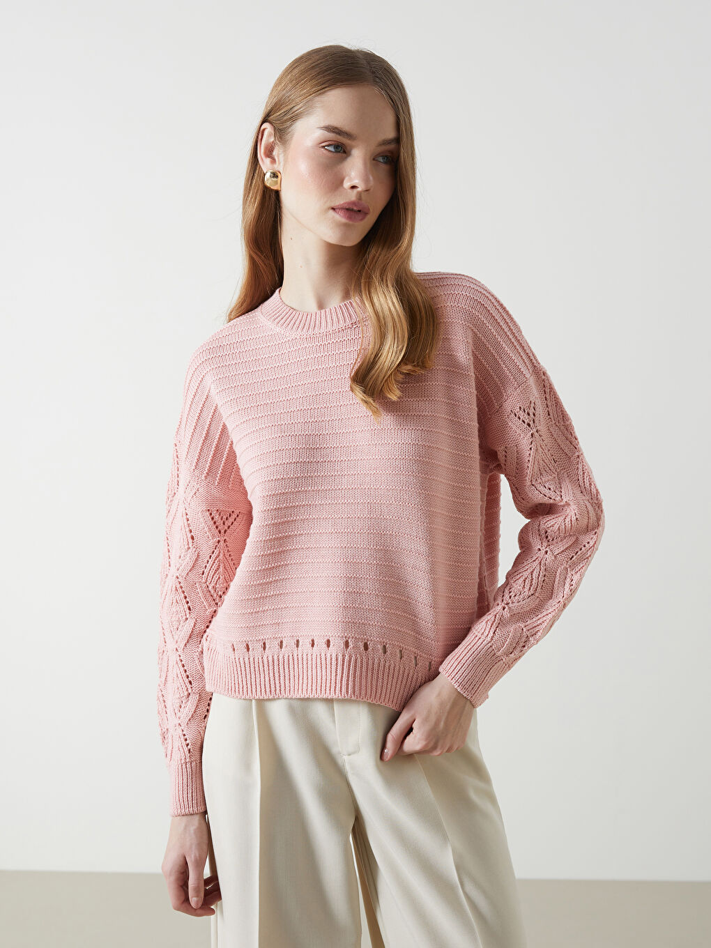 Crew Neck Hole-Knitted Women's Knitwear Sweater