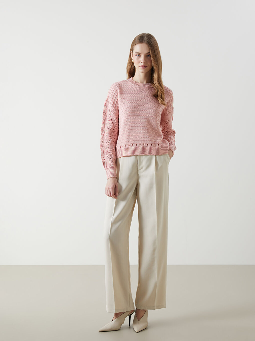 Crew Neck Hole-Knitted Women's Knitwear Sweater-1