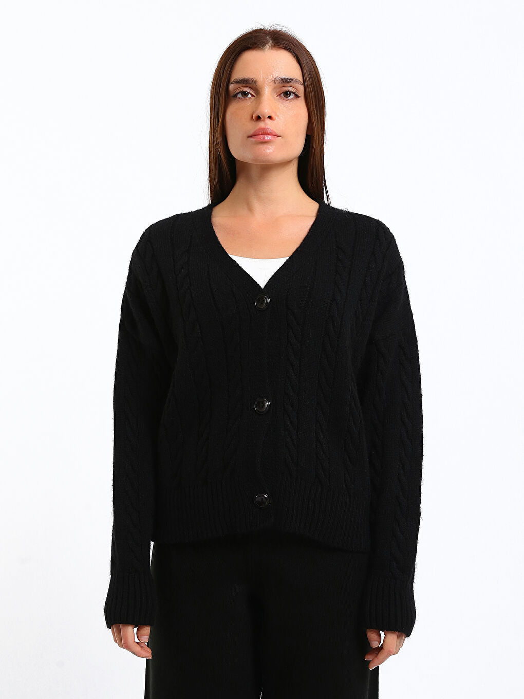 V-Neck Patterned Women's Knitwear Cardigan