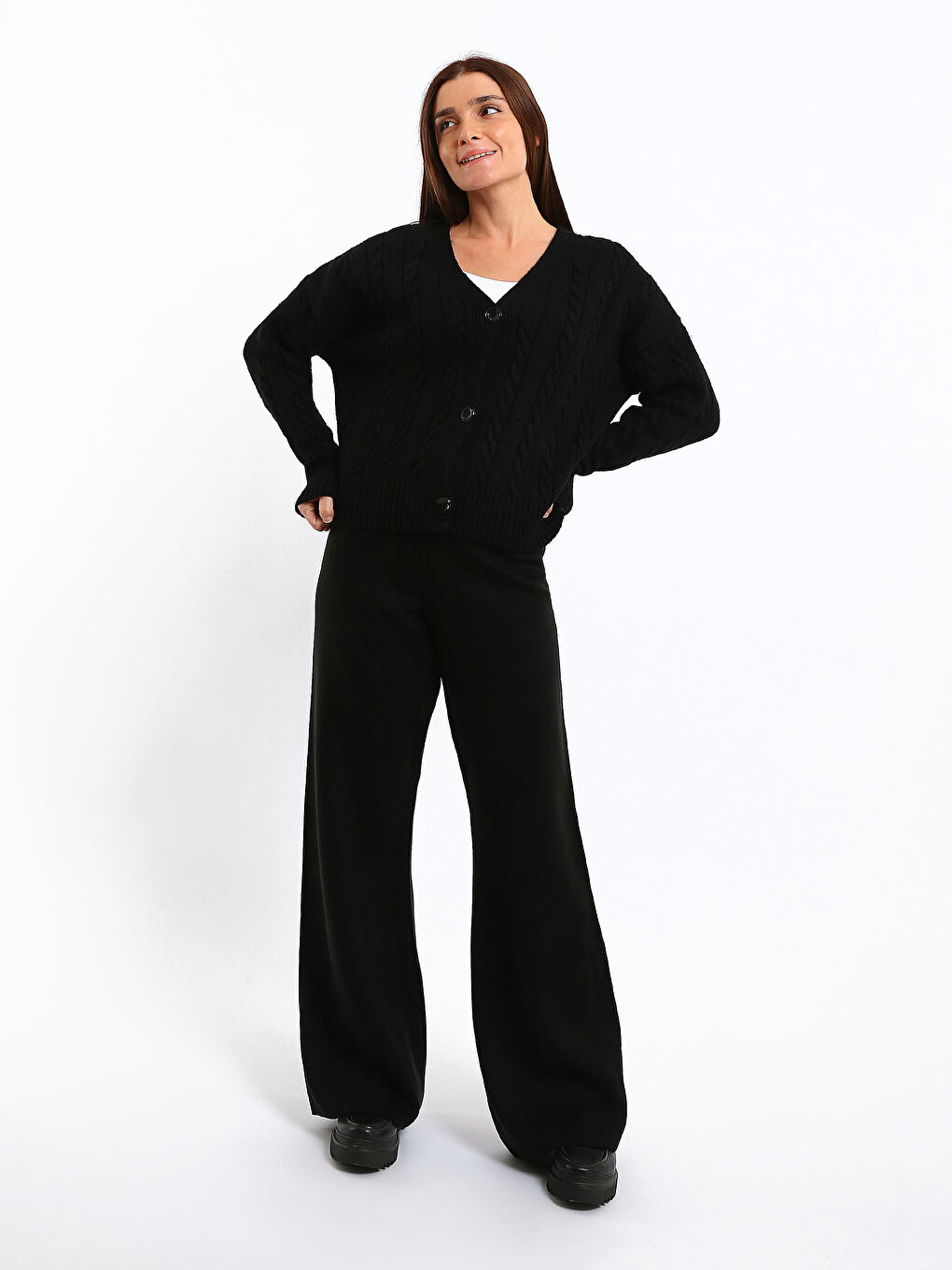 V-Neck Patterned Women's Knitwear Cardigan-1