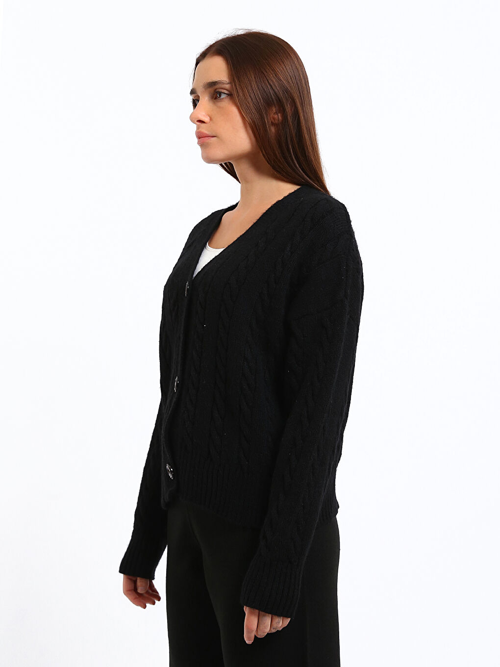 V-Neck Patterned Women's Knitwear Cardigan-3