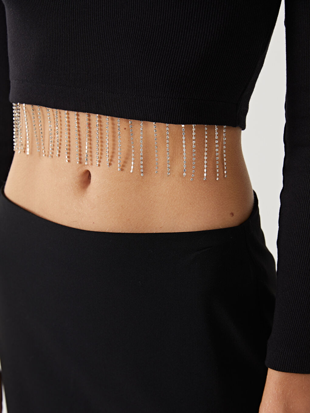 Crew Neck Rhinestone Embellished Women's Crop Top -W4I234Z8-CVL
