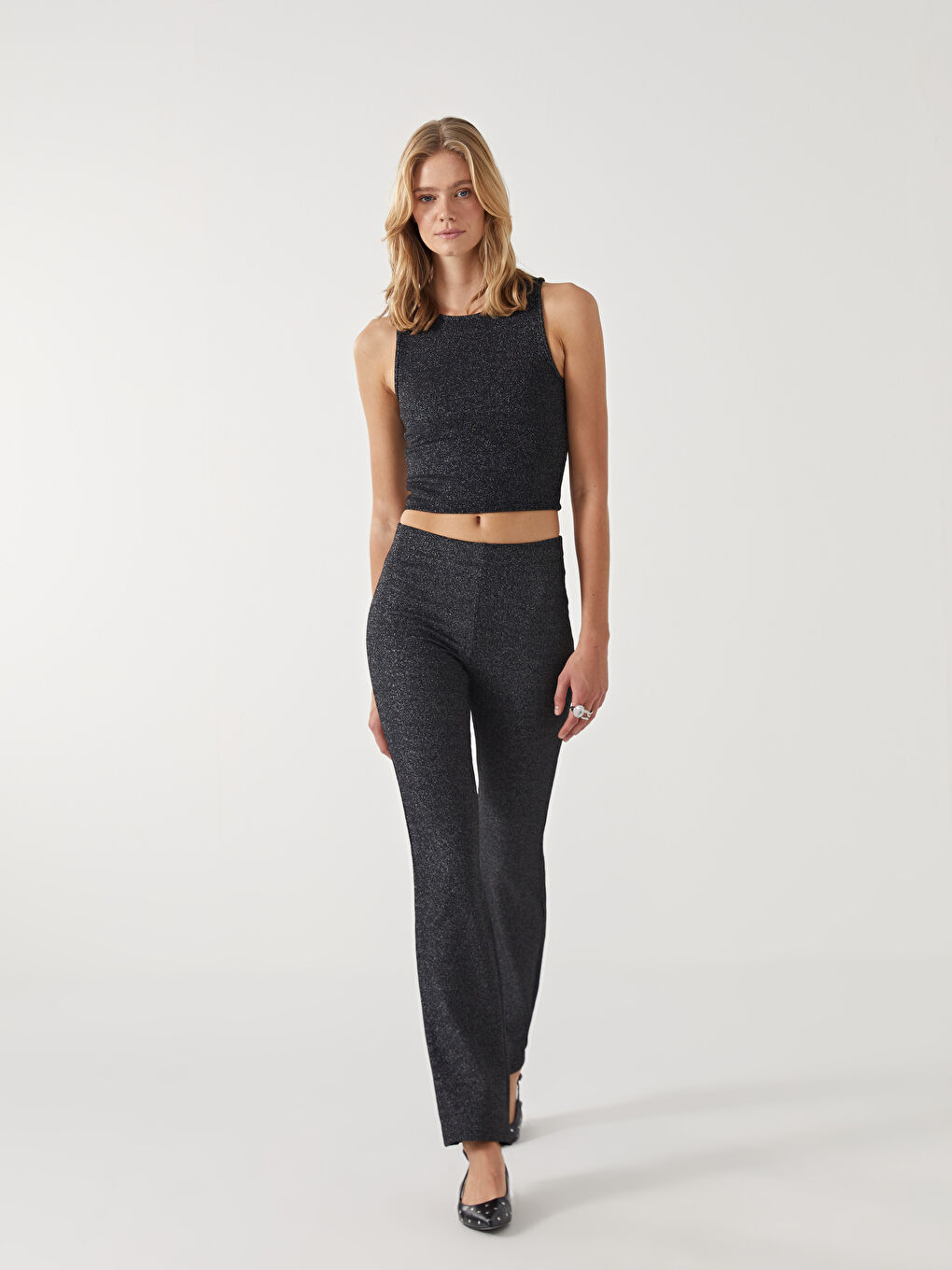 XSIDE Rundhalsausschnitt Glänzender Look Bauchfreies Top für Damen -W4I235Z8-CVL