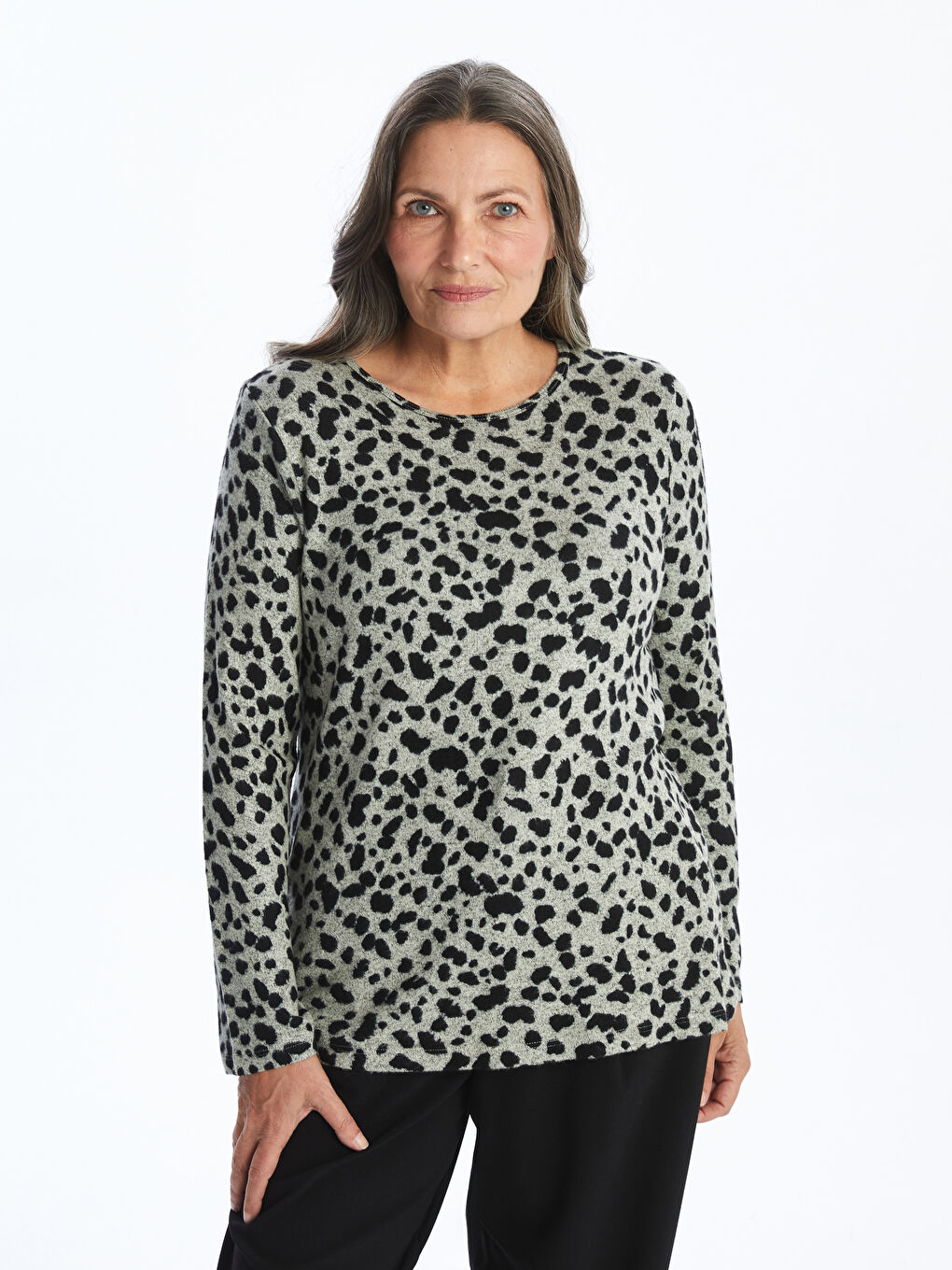 LCW Grace Crew Neck Patterned Long Sleeve Women's T-Shirt -W4I251Z8-LQB
