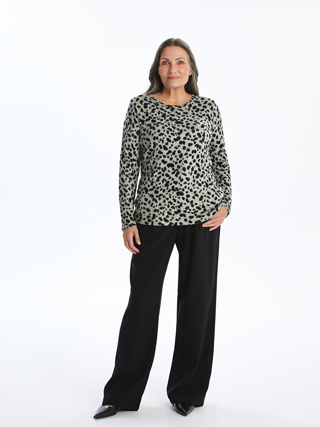 LCW Grace Crew Neck Patterned Long Sleeve Women's T-Shirt -W4I251Z8-LQB