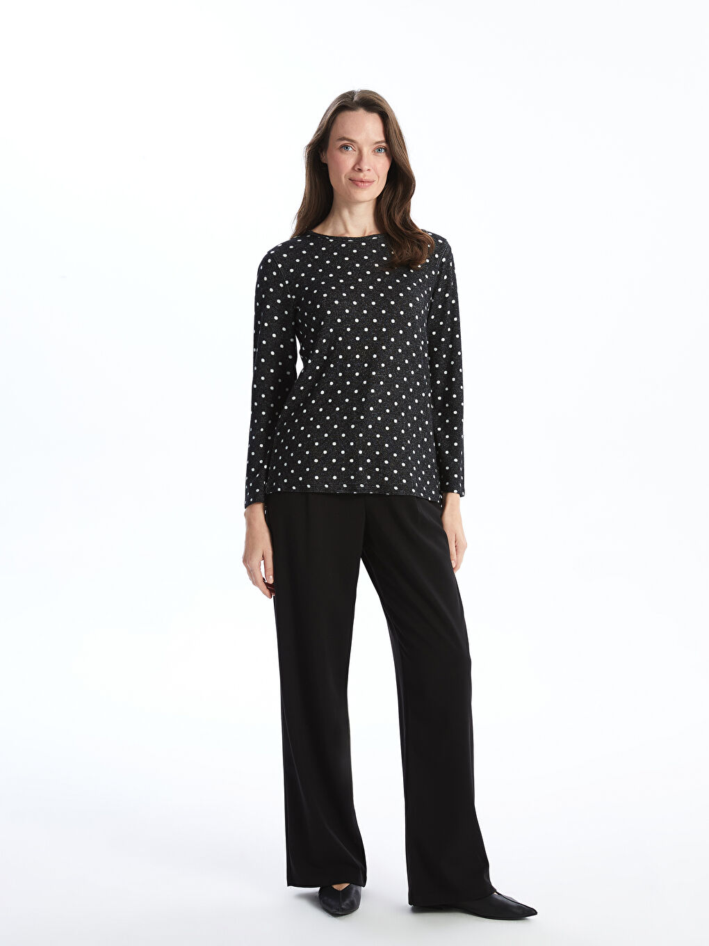 LCW Grace Crew Neck Patterned Long Sleeve Women's T-Shirt -W4I251Z8-SW5