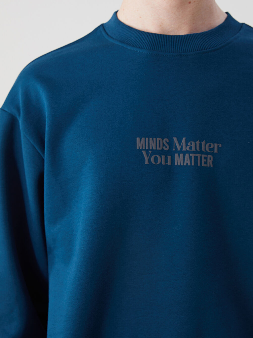 Petrol Bisiklet Yaka Baskılı Erkek Kalın Sweatshirt-2