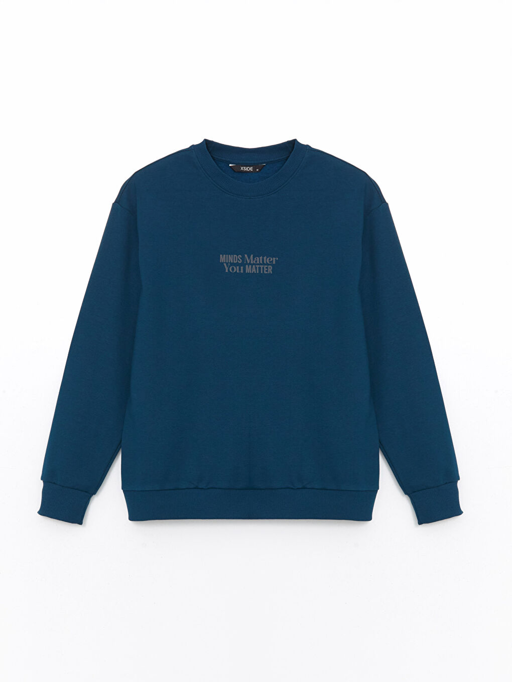 Petrol Bisiklet Yaka Baskılı Erkek Kalın Sweatshirt-4