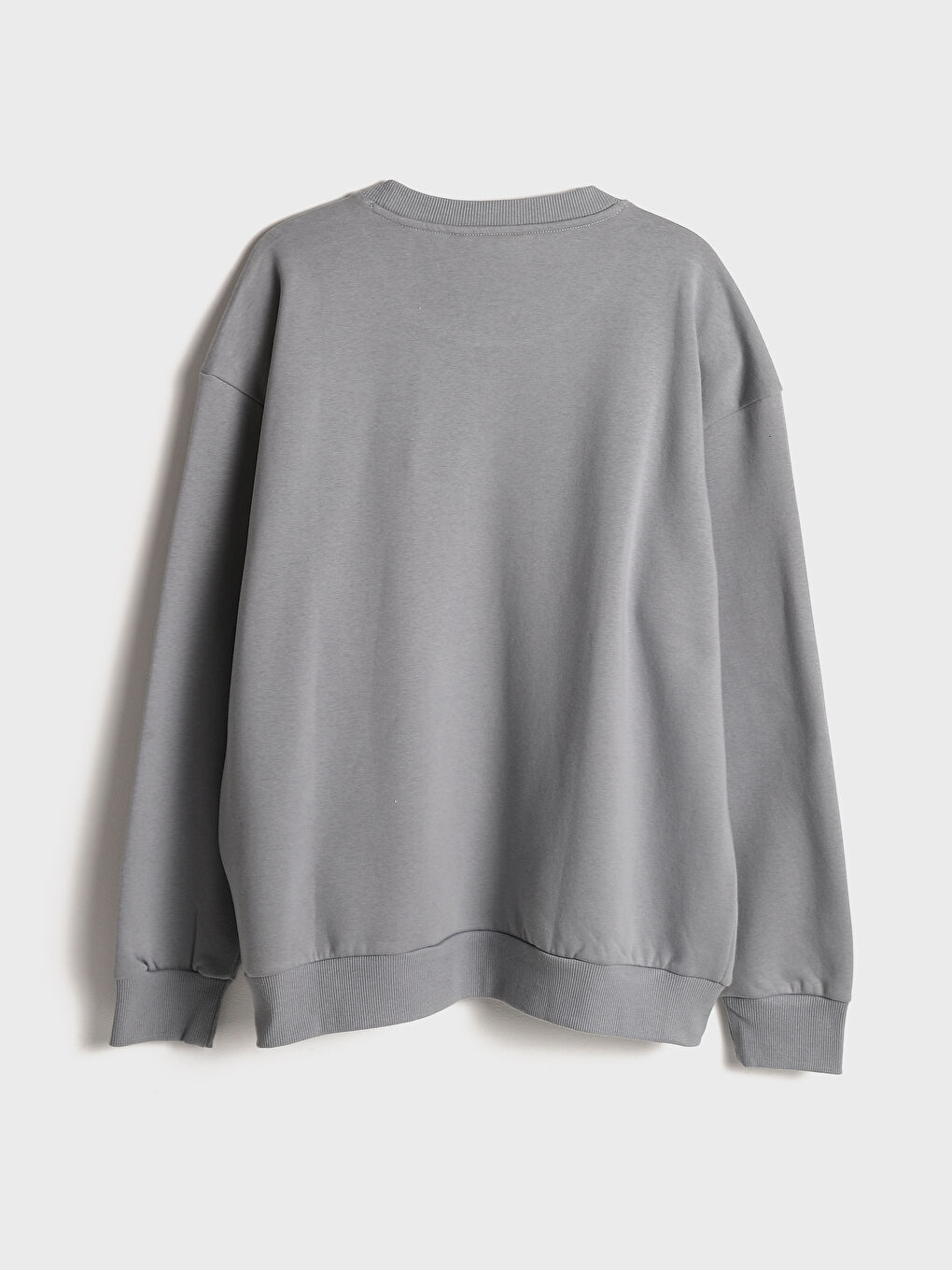 Gri Bisiklet Yaka Baskılı Erkek Kalın Sweatshirt-1