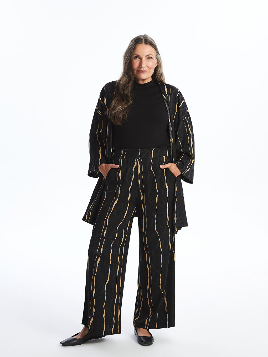 LCW Grace Elasticated Waist Patterned Women's Trousers -W4I388Z8-LQJ