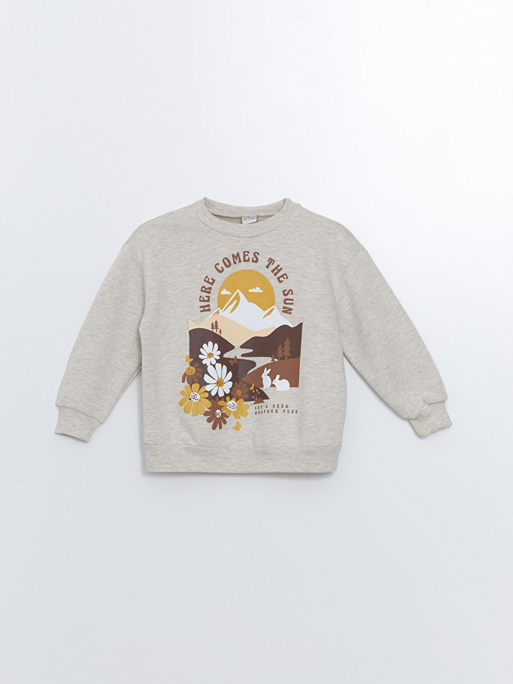 LCW ECO Bej Melanj Bisiklet Yaka Kız Çocuk Kalın Sweatshirt