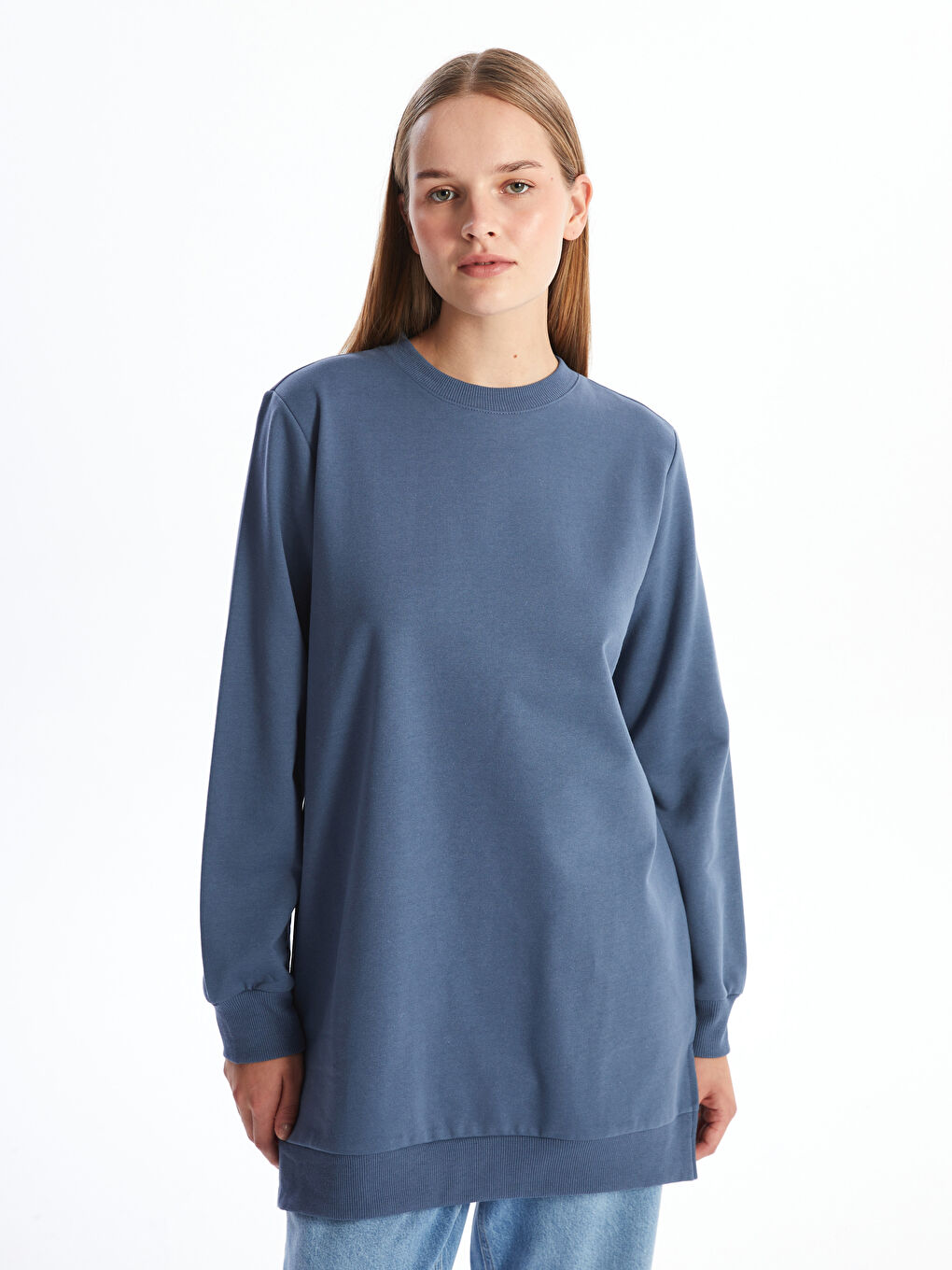 LCW Modest İndigo Bisiklet Yaka Kadın Sweatshirt Tunik