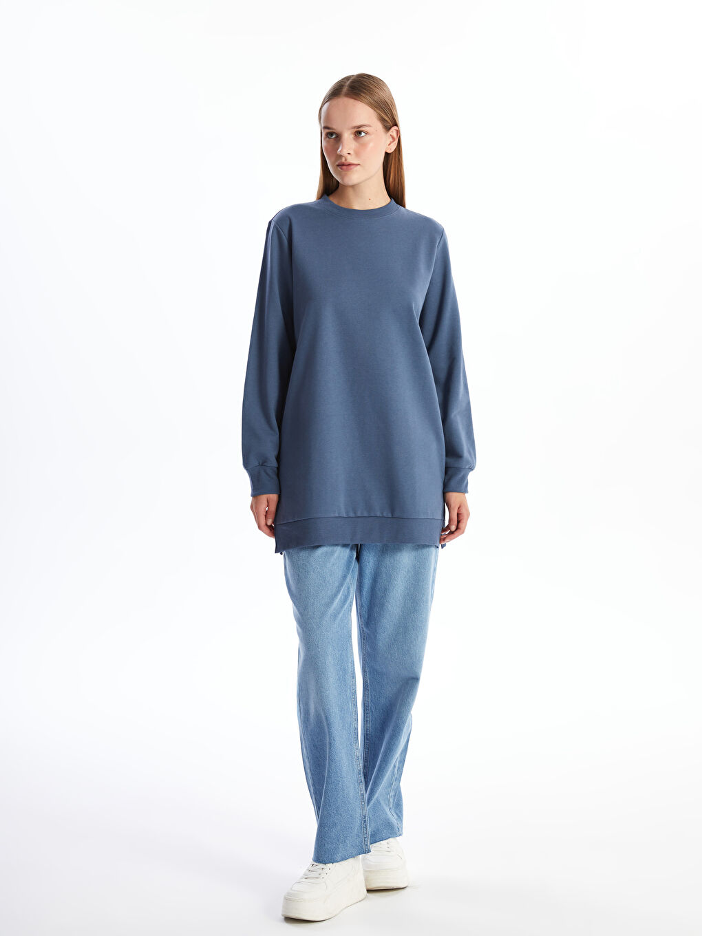 LCW Modest İndigo Bisiklet Yaka Kadın Sweatshirt Tunik - 1