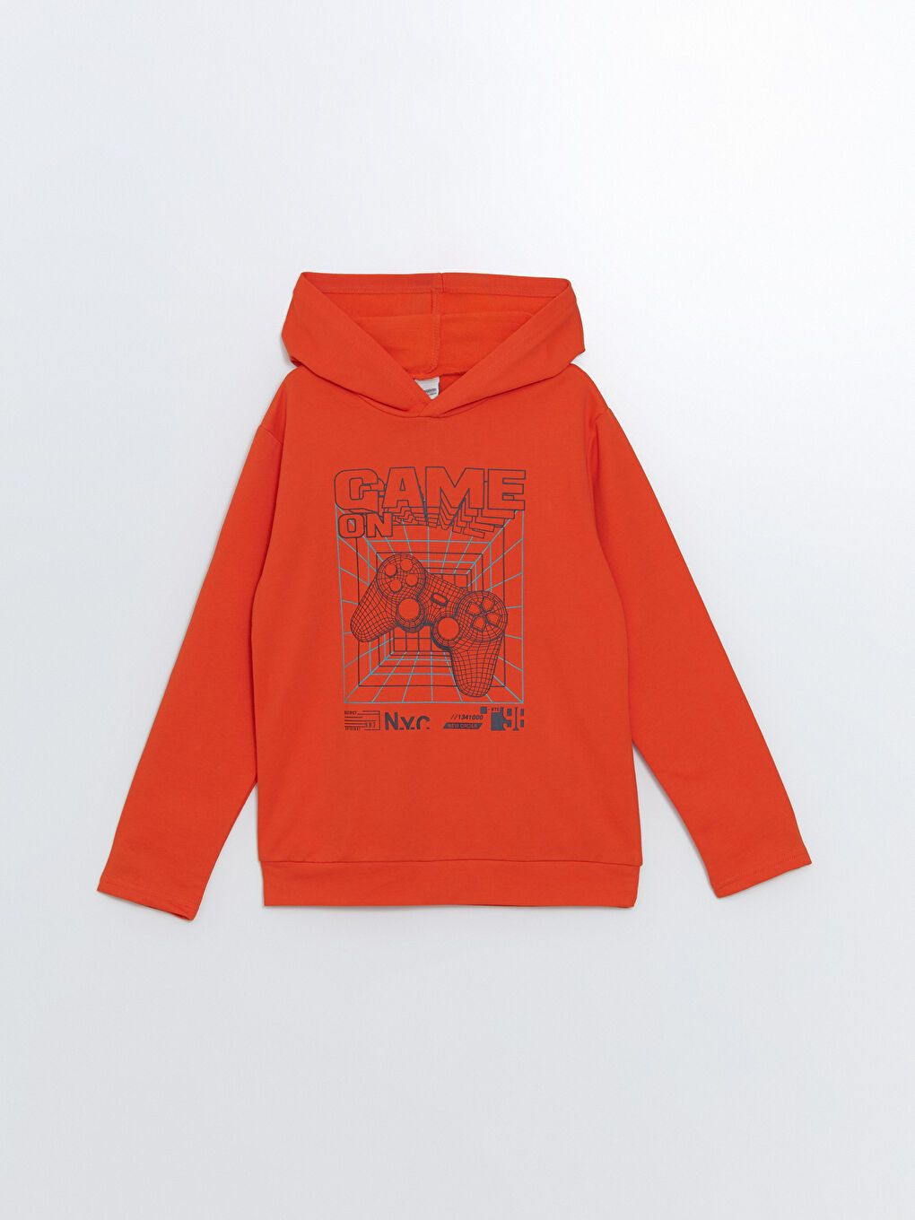 LCW Kids Canlı Turuncu Kapüşonlu Baskılı Uzun Kollu Erkek Çocuk Sweatshirt