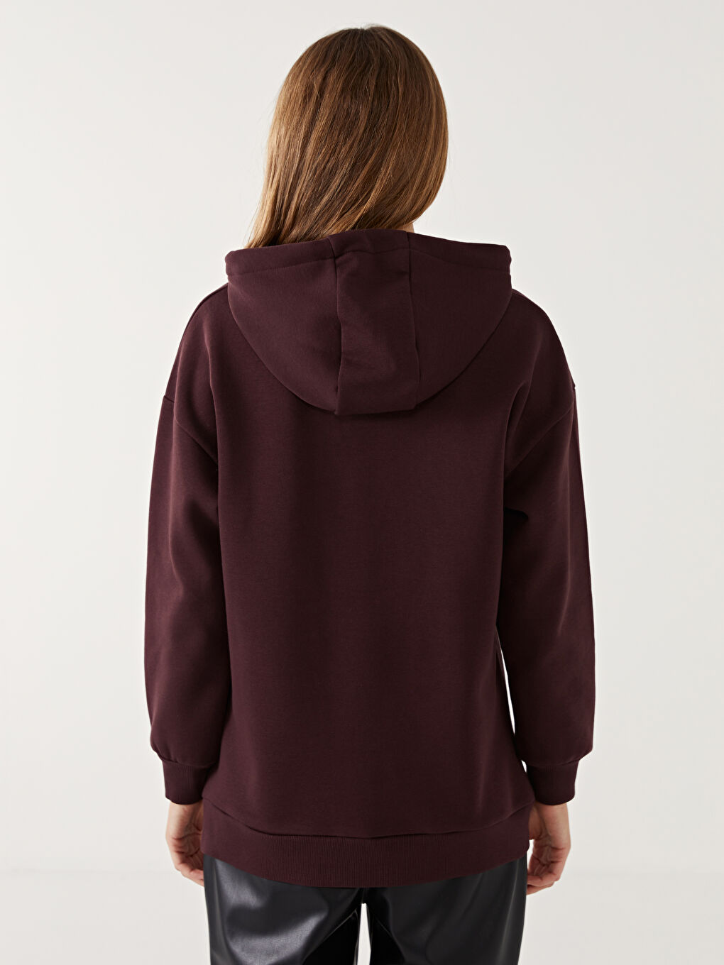 LCW Modest Mürdüm Kapüşonlu Kadın Kalın Sweatshirt Tunik - 3