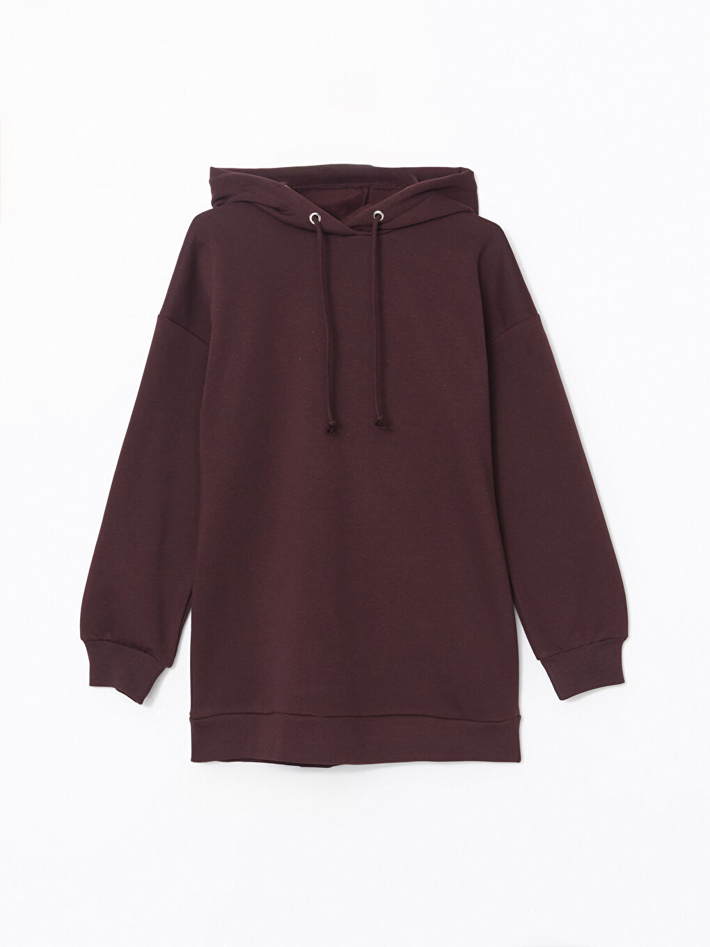 LCW Modest Mürdüm Kapüşonlu Kadın Kalın Sweatshirt Tunik