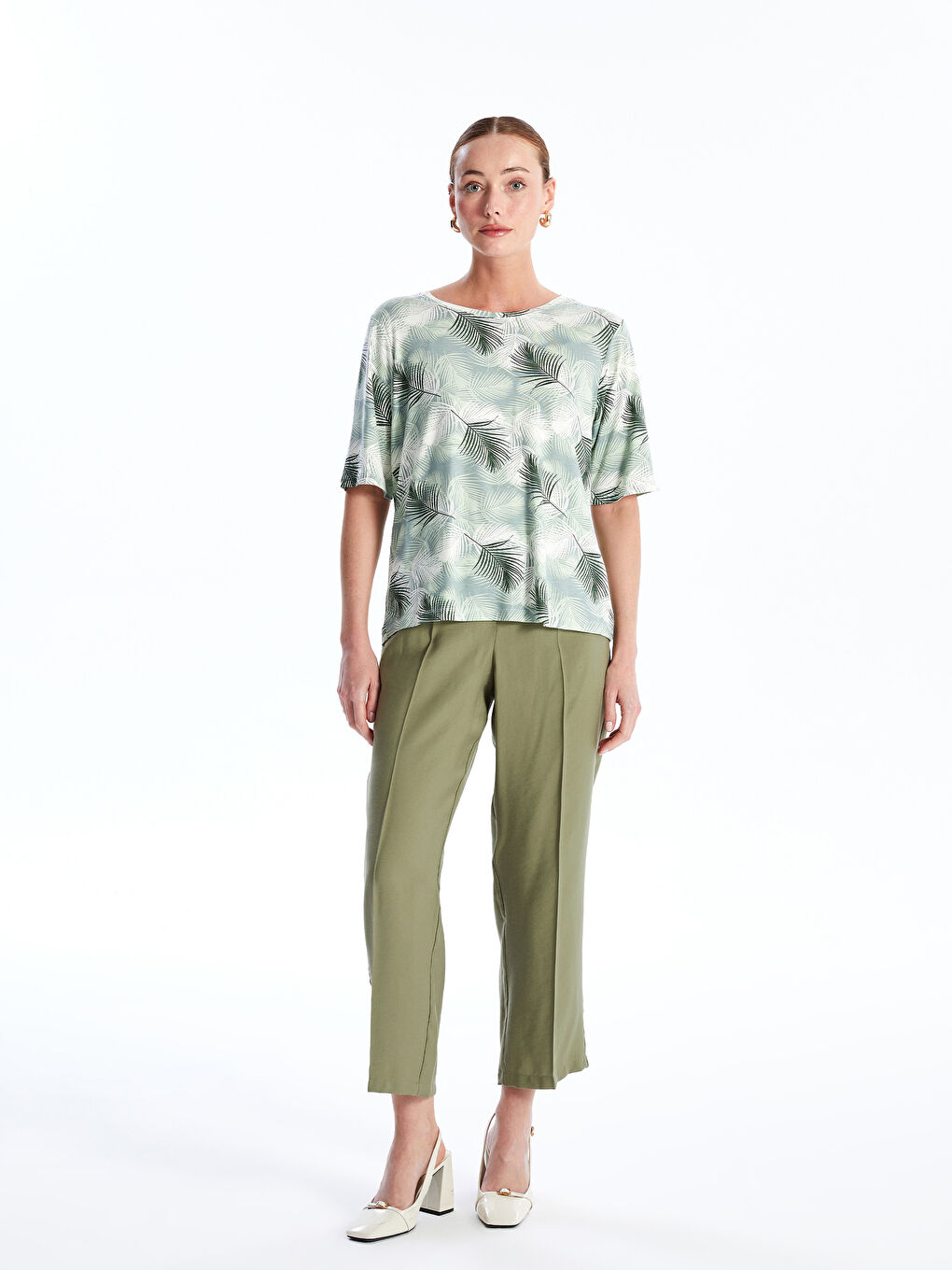 LCW ECO Crew Neck Patterned Short Sleeve Women's T-Shirt -W4I659Z8-LRR