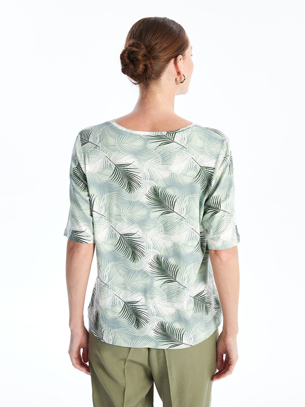 LCW ECO Crew Neck Patterned Short Sleeve Women's T-Shirt -W4I659Z8-LRR