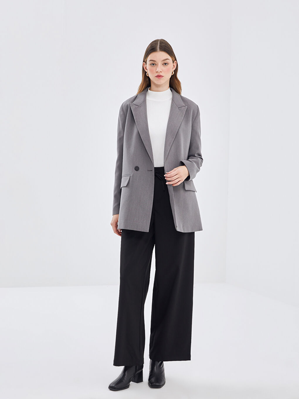 LCW Modest Gri Kadın Blazer Ceket - 2