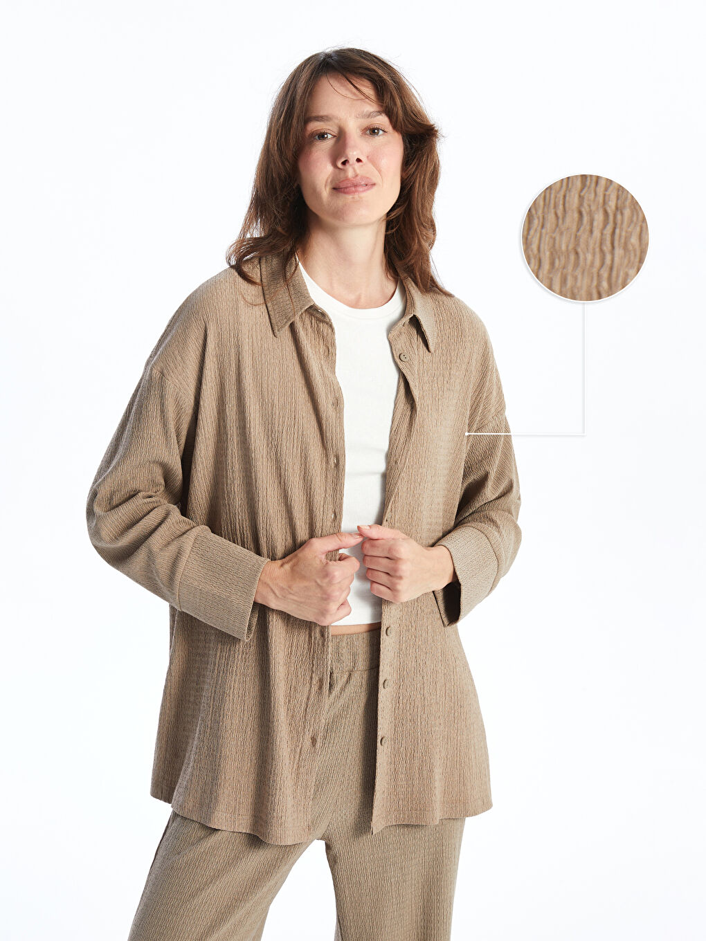 LCWAIKIKI Basic Textured Oversize Women's Shirt Tunic -W4I688Z8-KL8