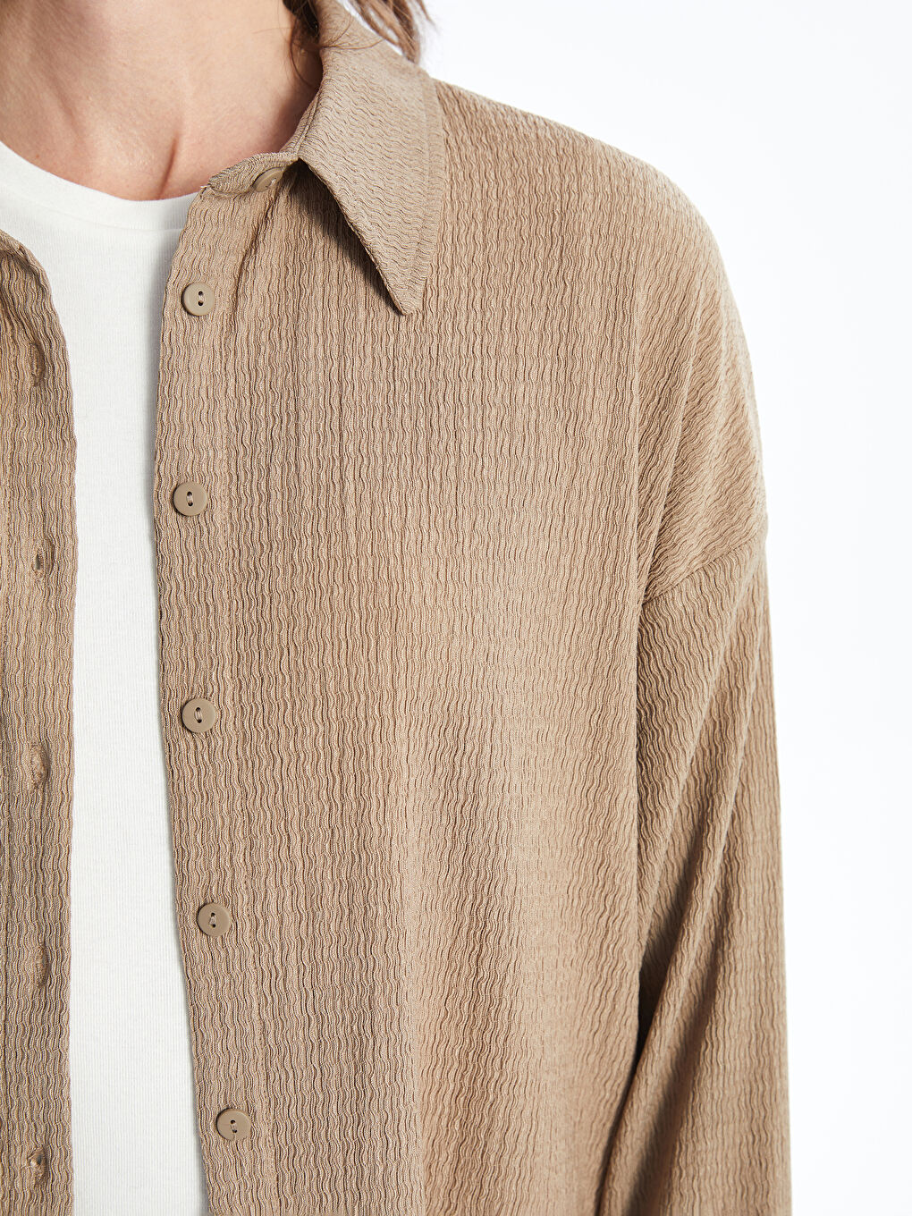LCWAIKIKI Basic Textured Oversize Women's Shirt Tunic -W4I688Z8-KL8