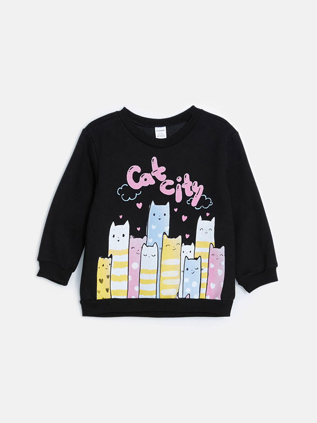 LCW baby Yeni Siyah Beli Lastikli Baskılı Kız Bebek Sweatshirt