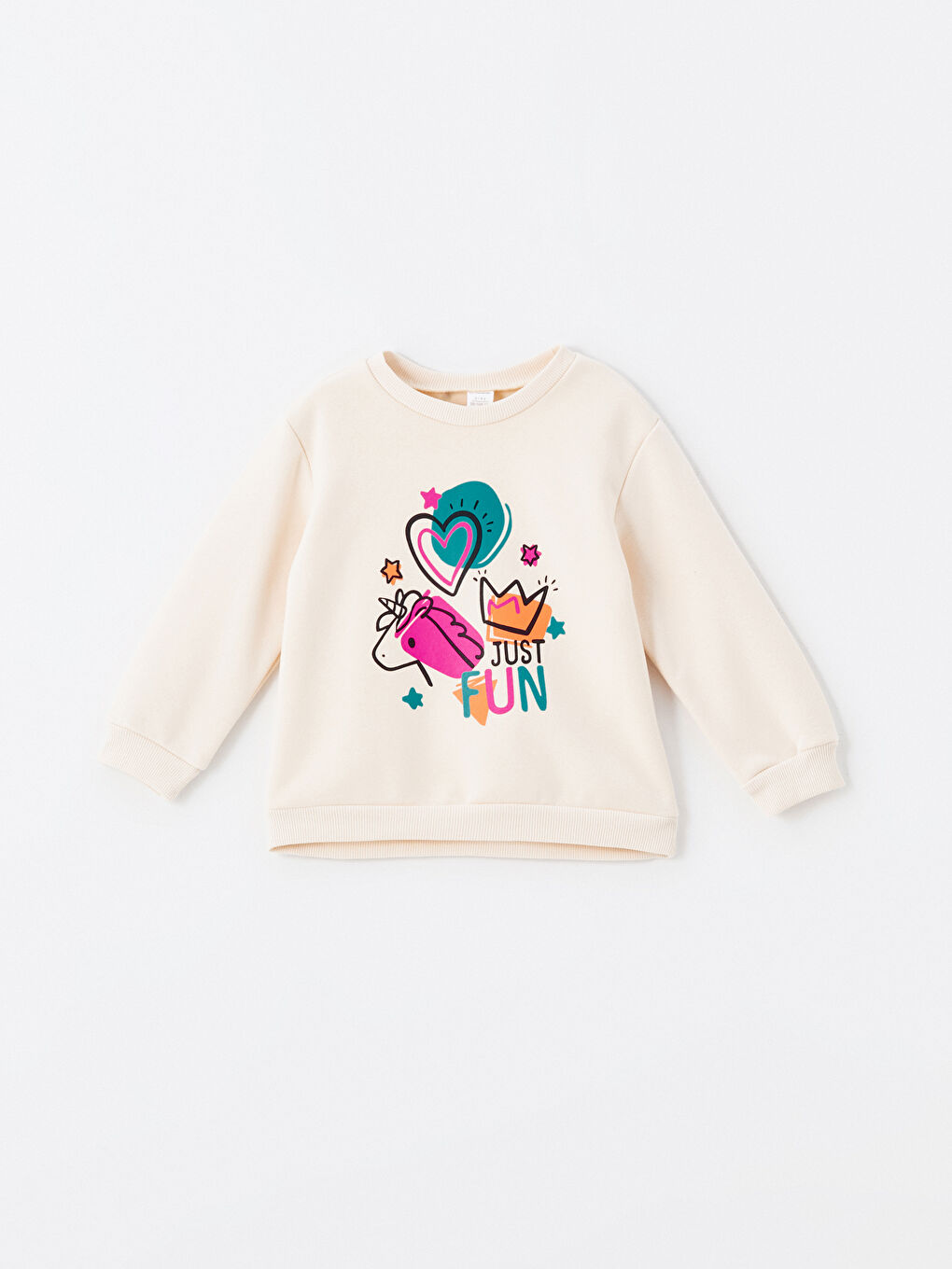 LCW baby Ekru Beli Lastikli Baskılı Kız Bebek Sweatshirt