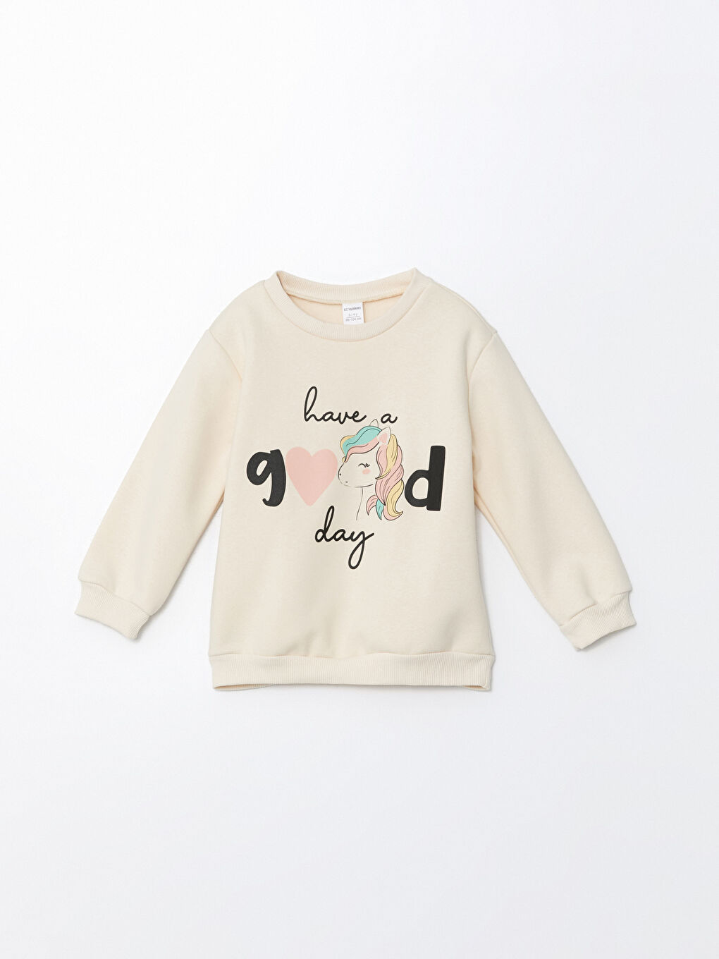 LCW baby Krem Rengi Beli Lastikli Baskılı Kız Bebek Sweatshirt