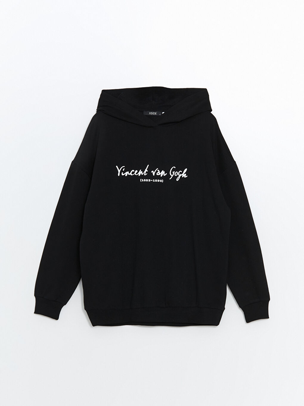 XSIDE Yeni Siyah Vincent van Googh Baskılı Oversize Kadın Kalın Hoodie - 5