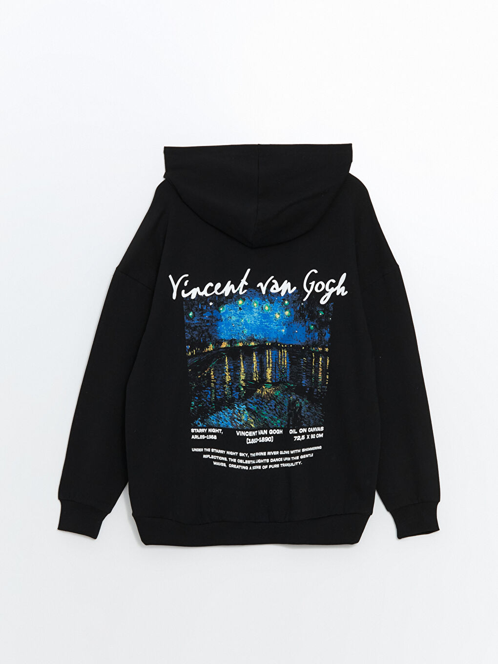 XSIDE Yeni Siyah Vincent van Googh Baskılı Oversize Kadın Kalın Hoodie - 7