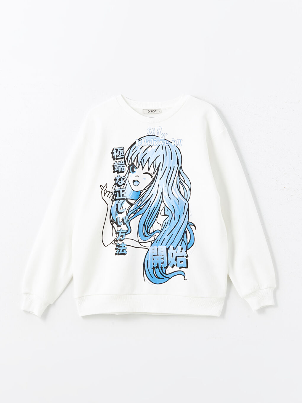 XSIDE Ekru Bisiklet Yaka Anime Baskılı Kadın Kalın Sweatshirt - 4