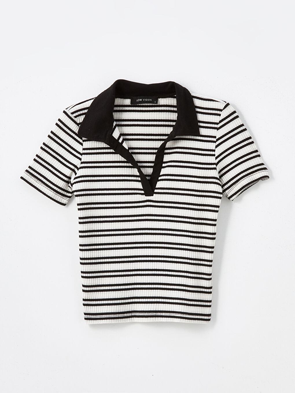 Polo Neck Striped Short Sleeve Women's T-Shirt-4