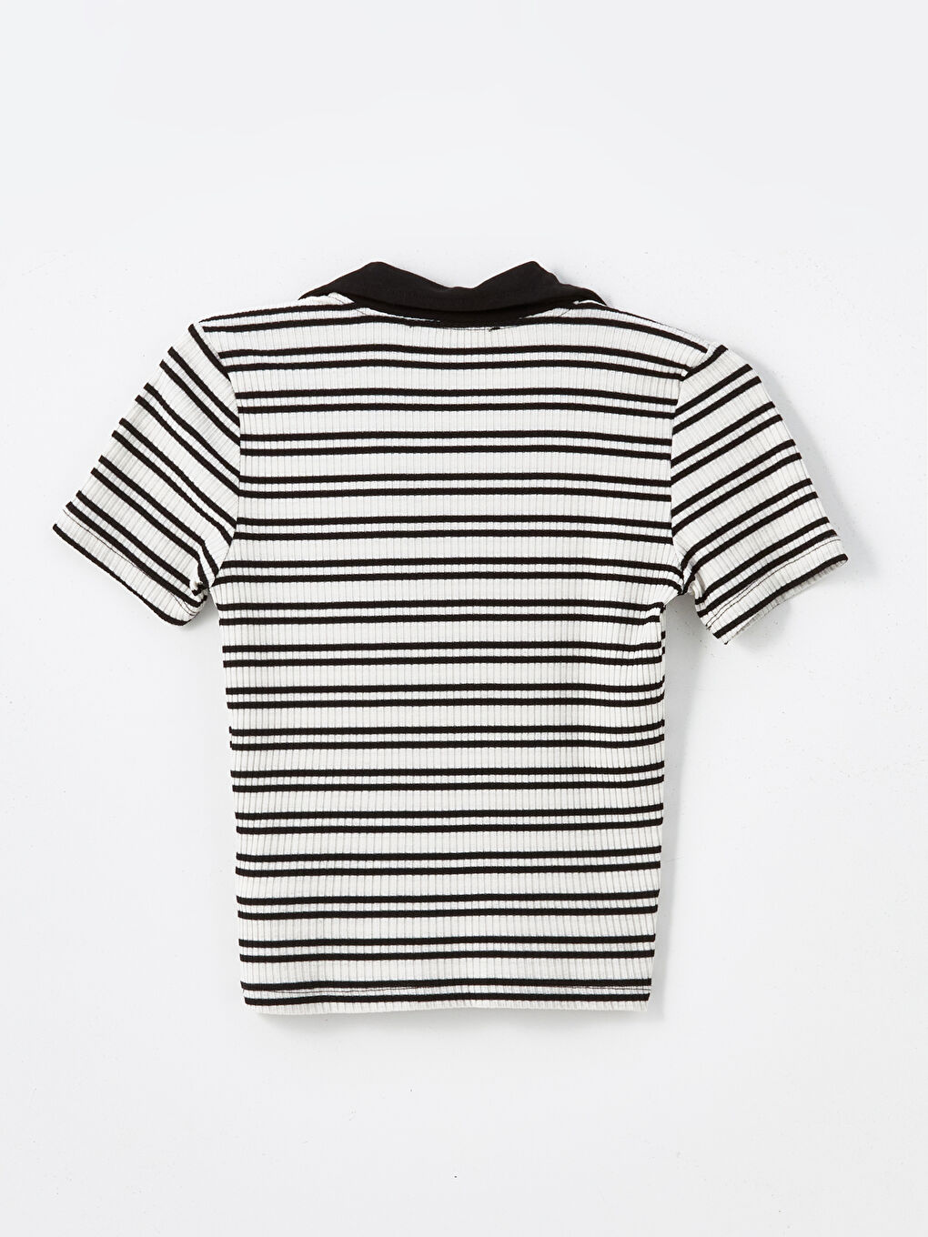 Polo Neck Striped Short Sleeve Women's T-Shirt-5