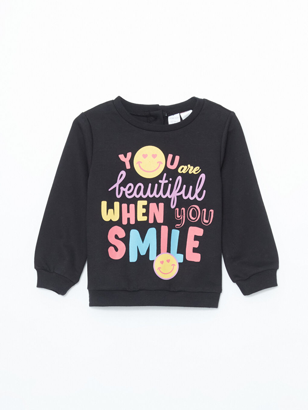 Siyah Bisiklet Yaka Baskılı Kız Çocuk Sweatshirt