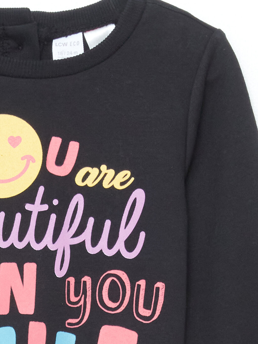 Siyah Bisiklet Yaka Baskılı Kız Çocuk Sweatshirt-2