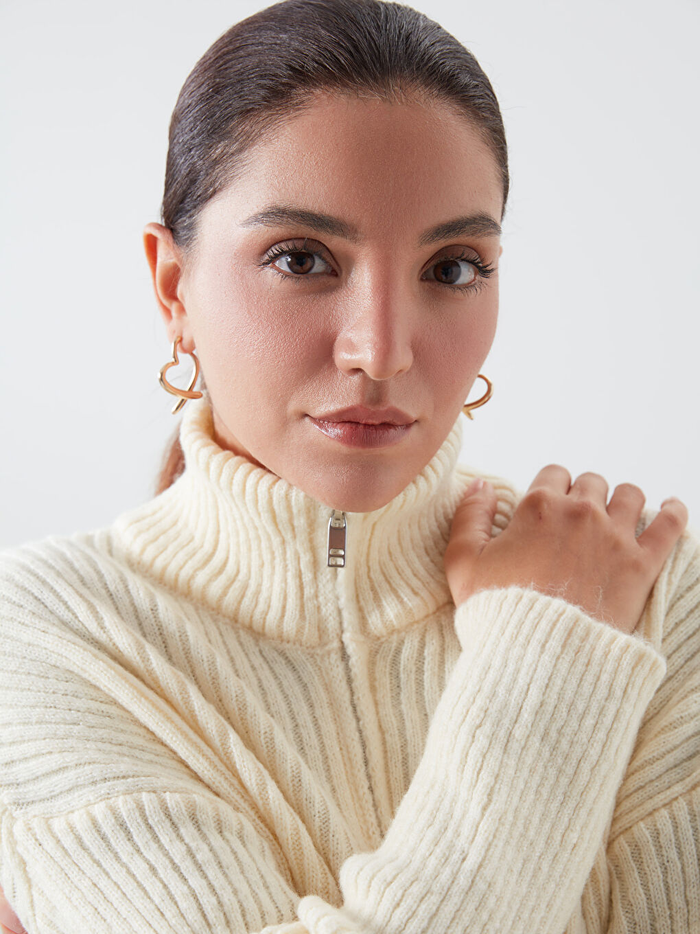 Sarı Kalp Desenli Kadın Küpe-1